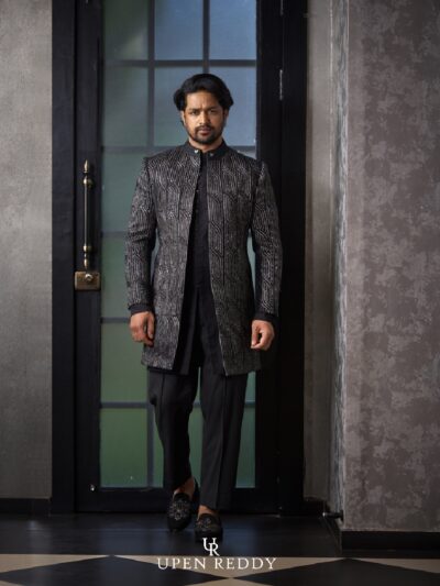 Black Embroidered Sherwani Set