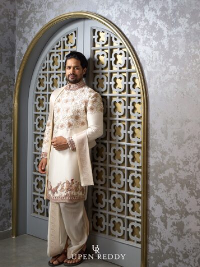 Ivory Embroidered Wedding-Themed Sherwani Set